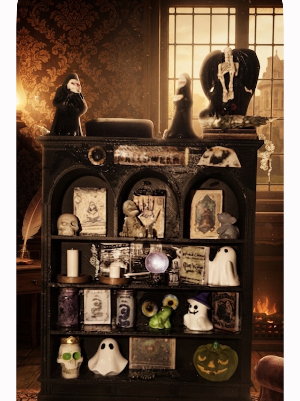 Halloween Gothic Wedding mini cabinet  Decor Display with Ghost and Skull